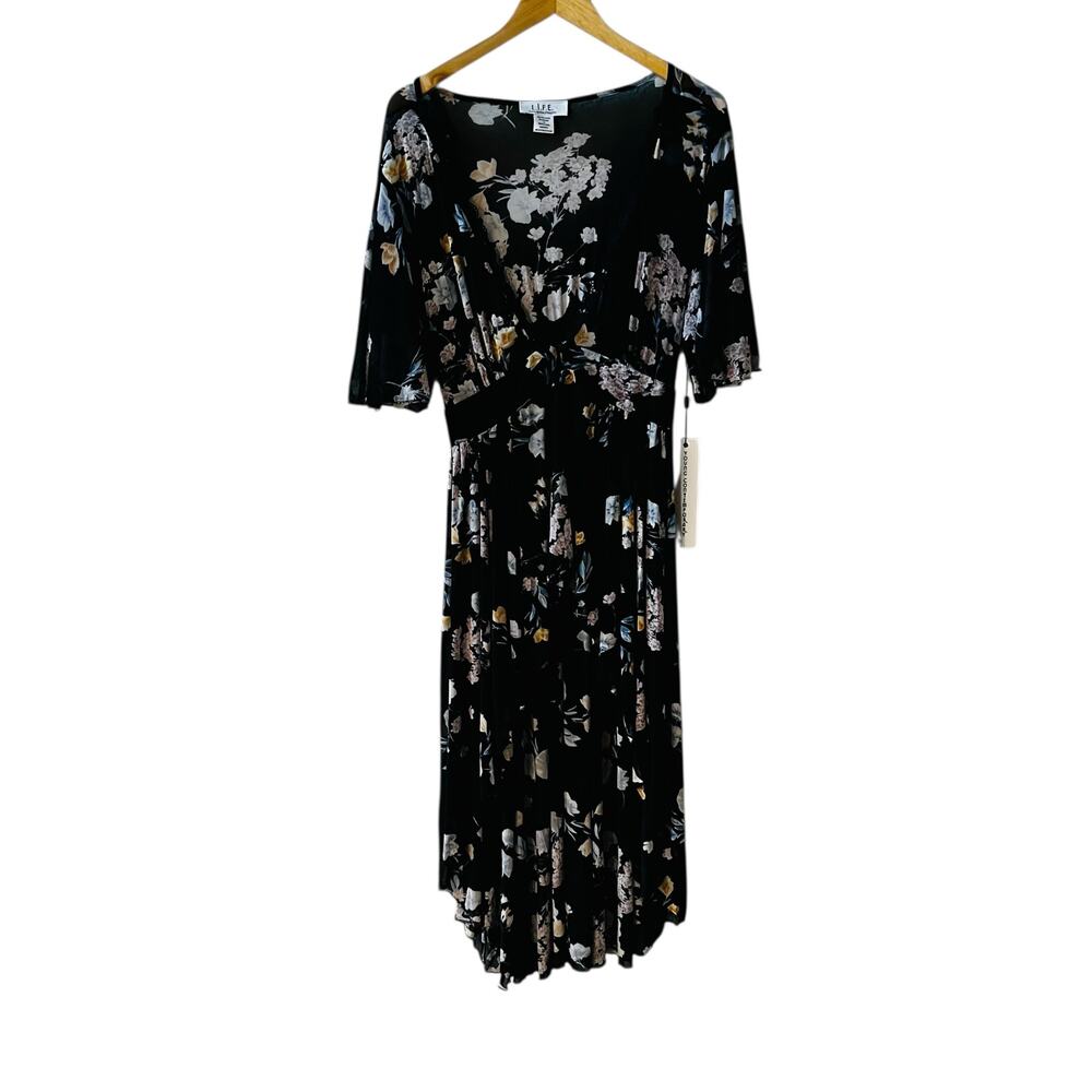 L.I.F.E Life Is For Eternity Black Floral Hi Low Mesh Kimono Size M Medium NWT
